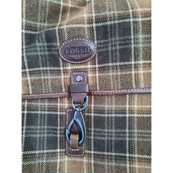 FOSSIL Alpine Brown Plaid Wool Messenger Laptop Crossbody Bag - Picture 4 of 16